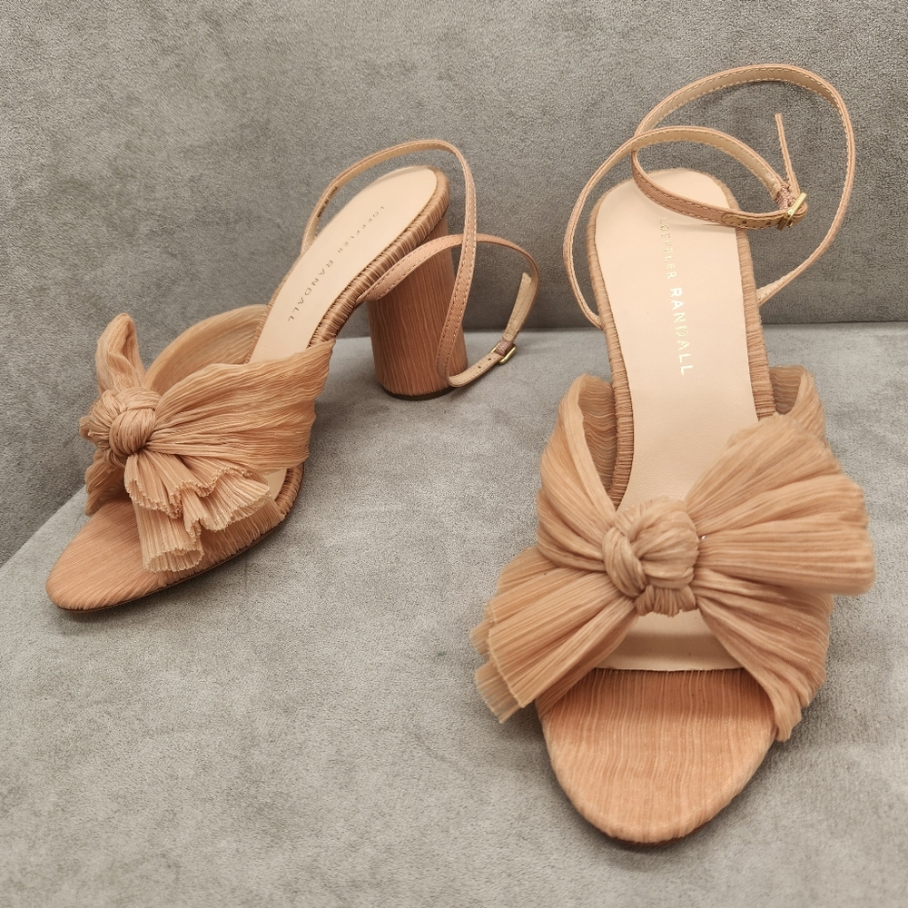 Loeffler Randall Camellia Heeled Sandals 8 Pastel Pink Pleated Knot Bow Luxury - Picture 6 of 16